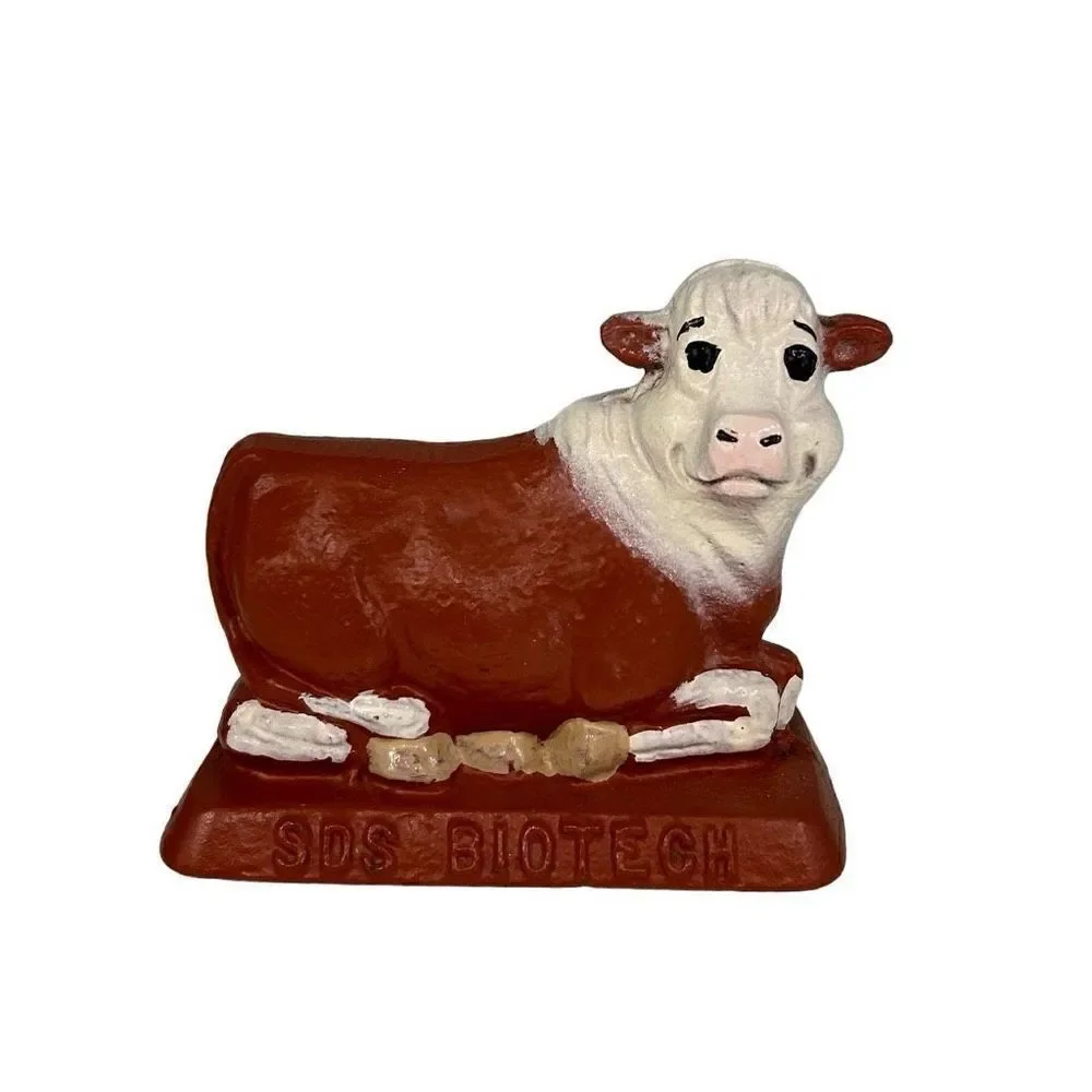 The Foundry Collection Cow Paperweight Brown White Cast Iron Home Office Ornate